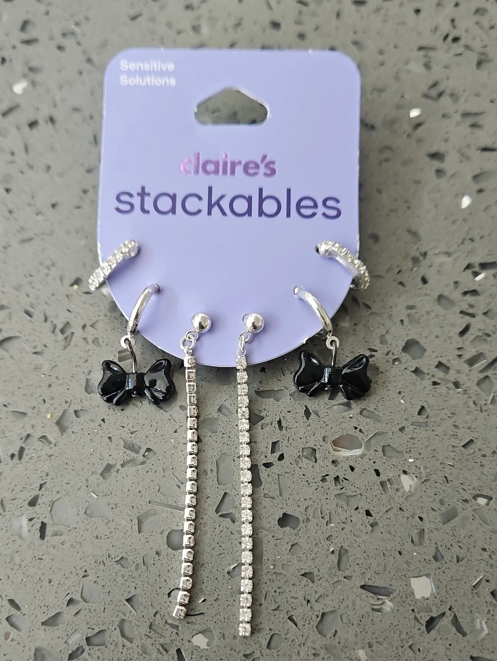 Claire's Stackables Bow and Rhinestone Linear Earring Set Bow and Rhinestone